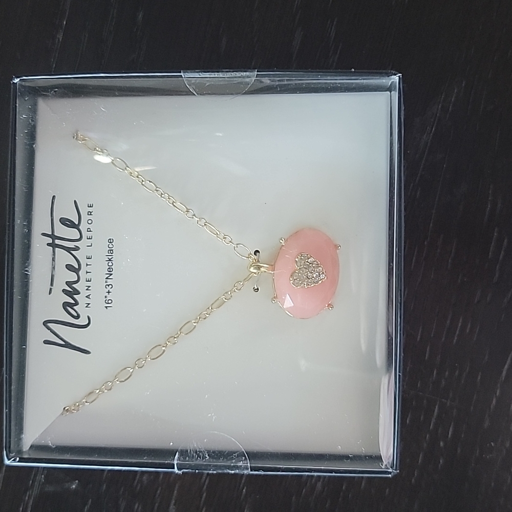 Nanette Lepore Gold and  Pink heart necklace 16" + 3"